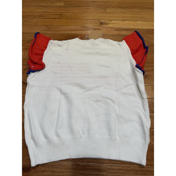 USA Red white blue flag 4th of July Sweater ruffle Pullover By Main Strip L NWT - Picture 12 of 12